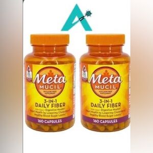 Metamucil 3-in-1 Fiber with Real Sugar Orange Flavor - 2 Pack of 160 each